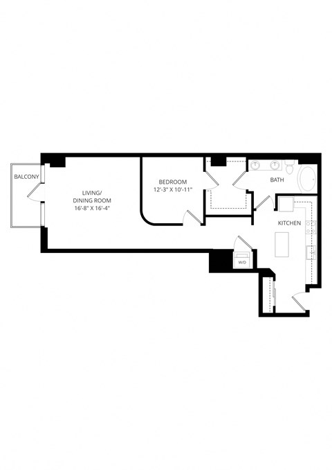 Floor plan for 1 bed, 1 bath, 953 sqft